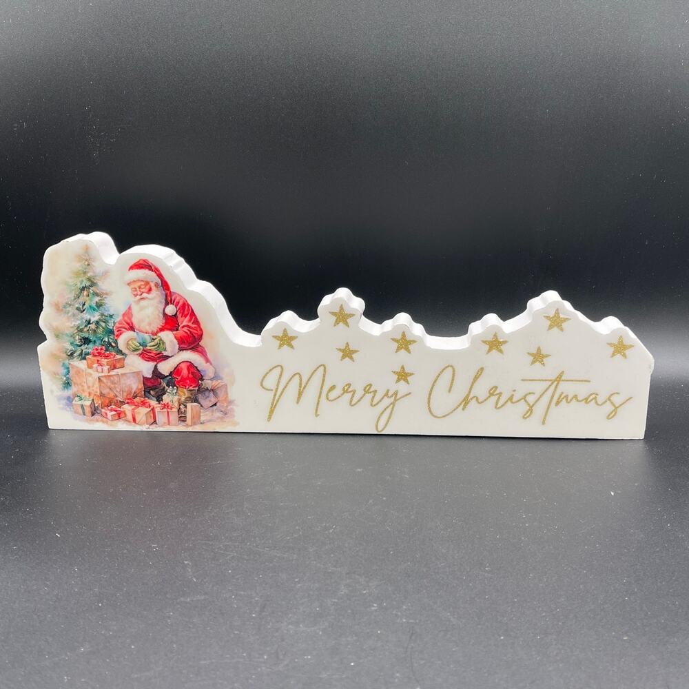 Rustic Santa Merry Christmas Sign by Quill to Paper by Sixtrees